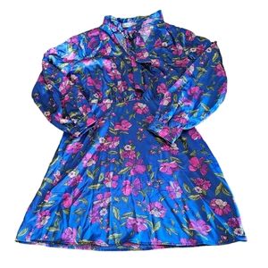 Emma & Michele Satin Blue Floral Silky Sweetheart Dress Size S